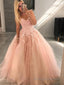 Ball Gowns Sweetheart Floor Length Tulle Prom Dresses With Appliques Lace