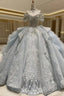 Ball Gown Tulle Off the Shoulder Beading Wedding Dresses