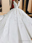 Ball-Gown V-Neck Appliques Lace Sweep Train Satin Wedding Dress