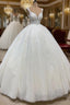 Ball Gown V Neck Wide Strap Floor Length Tulle Applique Wedding Dresses