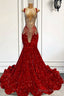 Ballbella Red Sequins Mermaid Prom Dresses Sleeveless With Crystal