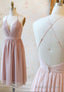 Pink V-Ncek Chiffon Prom Dresses, A Line Backless Short Dresses