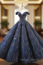 Be The Prom Queen In Navy Blue Sequins Ball Gown Off The Shoulder Prom Dress