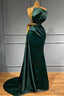Beading Luxury Sparkle Dark Green Satin Sheath Column Prom Formal Dress