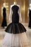 Beading Mermaid Black And White Halter Tulle Prom Dress