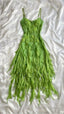 Beautiful A Line Spaghetti Straps Green Chiffon Prom Dress With Ruffles