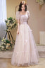 Beautiful A-Line Tulle Long Prom Dresses A-Line Short Sleeve Prom Dresses