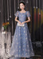 Beautiful A-Line Tulle Short Sleeves Prom Dresses Lovely Tulle Long Prom Dresseses