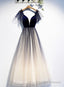 Beautiful Blue Gradient Tulle Short Sleeves Prom Dress Blue Prom Dresses