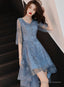 Beautiful Blue High Low Prom Dresses Homecoming Dresses Blue Lace Prom Dresses