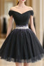 Beautiful Cute Charming Black Tulle V Neck Beaded Short Dresses Black Homecoming Dresses