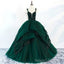 Beautiful Dark Green Prom Dresses Ball Gown Beading Ruffles Spaghetti Straps Backless Sleeveless Floor-Length Long Formal Dresses