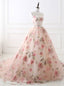 Beautiful Flowers Organza Prom Gowns With Lace Pink Sweet 16 Gowns