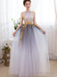 Beautiful Gradient Halter Tulle Prom Gowns With Lace Long Prom Dresses