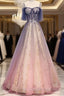 Beautiful Gradient Pink Sweetheart Floor Length Party Dresses, A-Line Gradient Long Prom Dresses