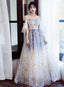 Beautiful Gradient Tulle Off Shoulder Long Party Dress, A-Line Tulle Prom Dress