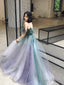 Beautiful Gradient Tulle Straps Long Evening Dress Party Dress, Tulle Formal Dresses