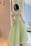 Beautiful Green Tulle Tulle With Lace Prom Dresseses Green Prom Dress