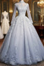 Beautiful Grey A-Line Long Sleeves With Lace Prom Gown Sweet 16 Dresses Prom Dresses