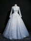 Beautiful Grey A-Line Long Sleeves With Lace Party Gown, Sweet 16 Dress