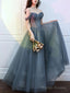 Beautiful Grey Tulle Off Shoulder Long Prom Party Dress, Grey Evening Dresses