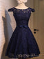 Beautiful Lace Navy Blue Short Prom Dresses Lace Homecoming Dresses