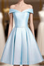 Beautiful Light Blue Satin Sweetheart Homecoming Dress, Blue Short Prom Dress