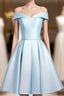 Beautiful Light Blue Satin Sweetheart Homecoming Dresses Blue Short Prom Dresses