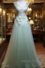 Beautiful Light Green Tulle Long Party Dress, A-Line Floor Length Prom Dress