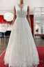 Beautiful Long A Line Lace Appliques Tulle Open Back Wedding Dress