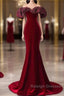 Beautiful Mermaid Off The Shoulder Long Red Prom Dresses