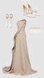 Beautiful Mermaid One Shoulder Champagne Long Satin Prom Dress Prom Dresses