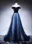 Beautiful Navy Blue Off Shoulder Long Party Dress, Long Prom Dress