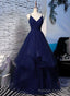 Beautiful Navy Blue Tulle Straps Long Prom Dress,Princess Formal Gowns
