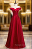 Beautiful Off The Shoulder Burgundy Satin Button Long Prom Dress Under 119