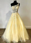 Beautiful One Shoulder Yellow Tulle With Lace Prom Dresses Yellow Prom Dresses