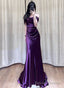 Beautiful Purple Satin Mermaid Off Shoulder Prom Dress, Purple Satin Prom Dress