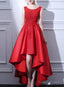 Beautiful Red Satin And Lace High Low Round Neckline Prom Dresses Red Prom Dresses Red Homecoming Dress