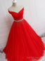 Beautiful Red Tulle Off Shoulder Long Formal Gown , Red Sweet 16 Dresses