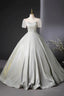 Beautiful Silver Glitter Floor Length Prom Dresses A-Line Short Sleeve Prom Dresses