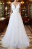Beautiful V Neck Tulle A Line Wedding Dresses