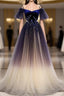 Beautiful Velvet And Gradient Tulle Long Party Dress, Straps Long Evening Gown