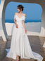 Beautiful White Chiffon Straps Low Back Long Wedding Party Dresses, White Long Formal Dresses
