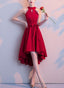 Beautiful Wine Red Chiffon Halter High Low Bridesmaid Dresses Homecoming Dresses