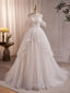 Beige A Line Tulle Beading Long Prom Dresses Beige Prom Dresses