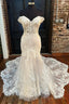 Beige Appliques Off-The-Shoulder Trumpet Long Wedding Dresses Beautiful