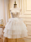 Beige Sweetheart Neck Tulle Short Prom Dresses Beige Homecoming Dresses