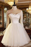 Beige Tulle Satin Strapless Pleats Homecoming Dress