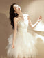 Beige Tulle Short Prom Dresses Sequin Tulle Cute Homecoming Dresses