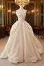 Beige Wedding Dress Strapless Sleeveless A-Line Full Bridal Dress Sophisticated Wedding Gown With Train
